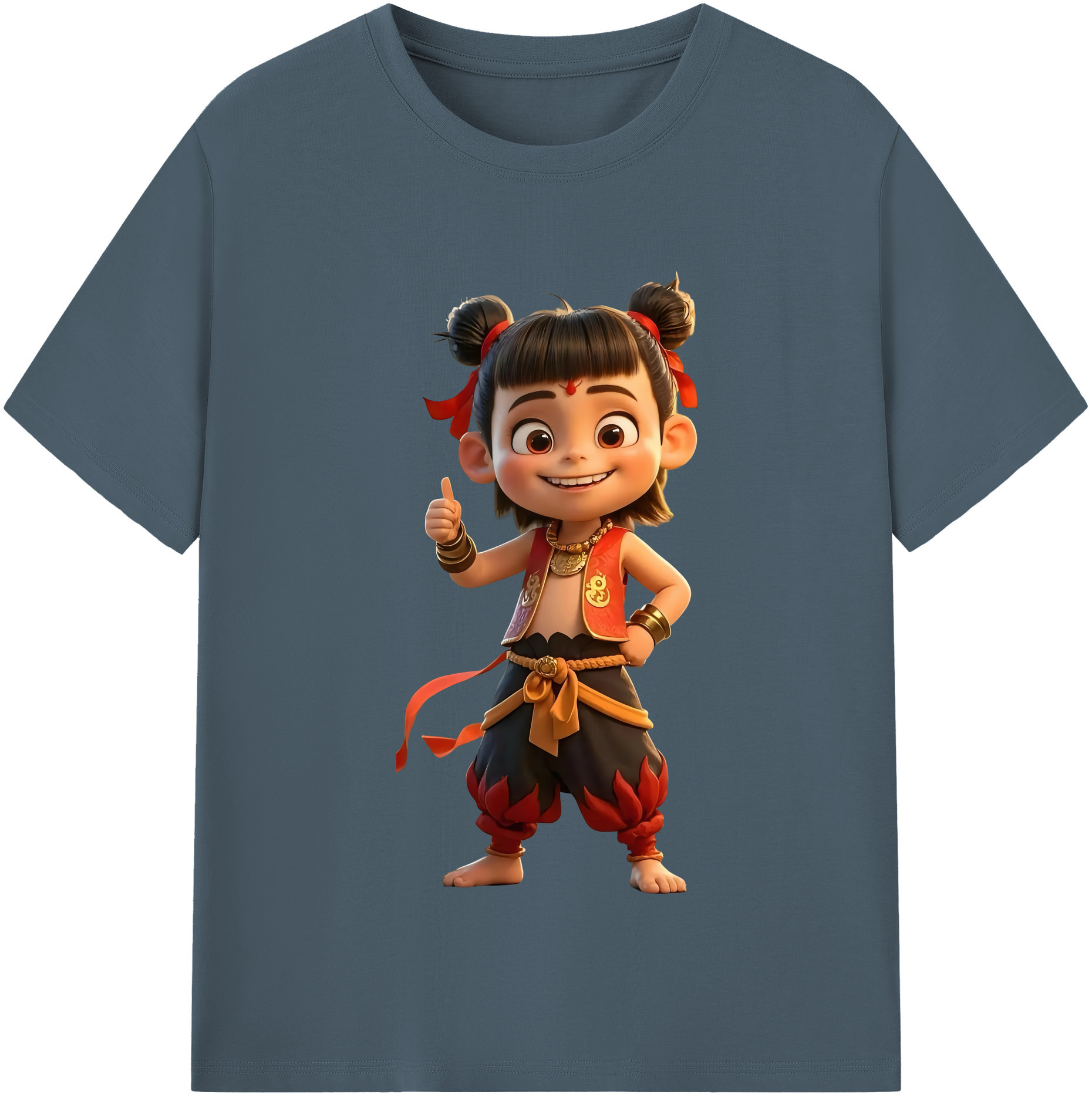 （画像用） Ne Zha 2 ナタ 魔童の大暴れ 綿100％半袖Tシャツ（フロントプリント）